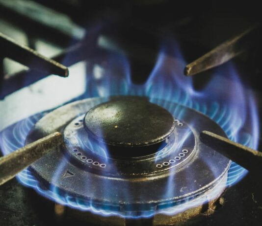 Blue flame of gas stove