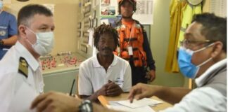 Elvis Francois receives medical checkup after his rescue.