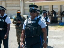 Police officers on patrol in Vieux Fort
