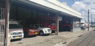 Parked fire service vehicles at Saint Lucia Fire Service Headquarters in Castries.