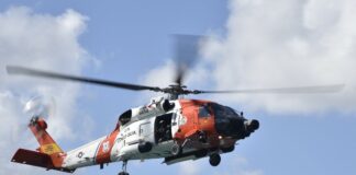 US Coast Guard helicopter in flight