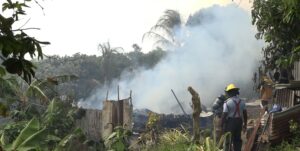 Firefighters at Gros Islet fire scene.