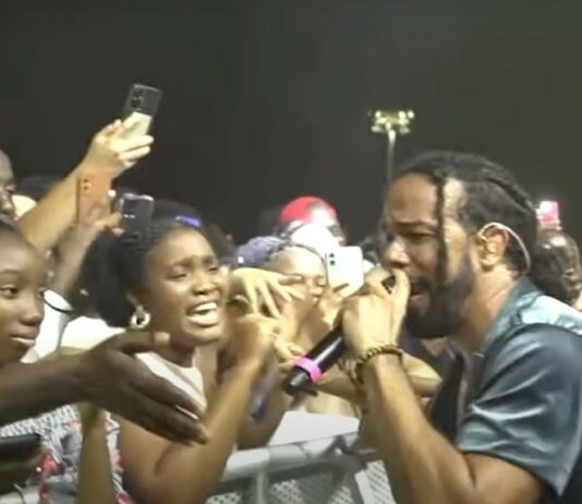 Crowd reacts as singer croons to them at the opening of Saint Lucia Jazz and Arts Festival.