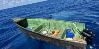 Illegal migrant vessel floatting on the sea off Puerto Rico.