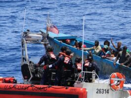 United States Coast Guard intercepts illegal migrants aboard grossly overloaded vessel off Puerto Rico.