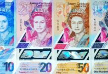 Eastern Caribbean currency notes bearing image of the late Queen Elizabeth II