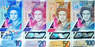 Eastern Caribbean currency notes bearing image of the late Queen Elizabeth II