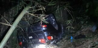 Vehicle overturns after plunging down precipice at La Croix Maingot.
