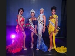Top four contestants for Saint Lucia Carnival Queen pose for photograph.