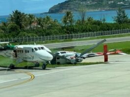Aftermath of Air Antilles plane crashing into parked helicopter in St. Barts