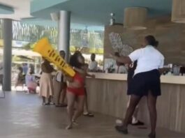 Screen grab from social media video of confrontation between Jamaica hotel worker and guest.