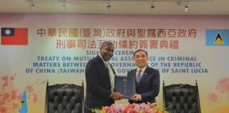 Taiwan and Saint Lucia sign mutual assistance on crime treaty.