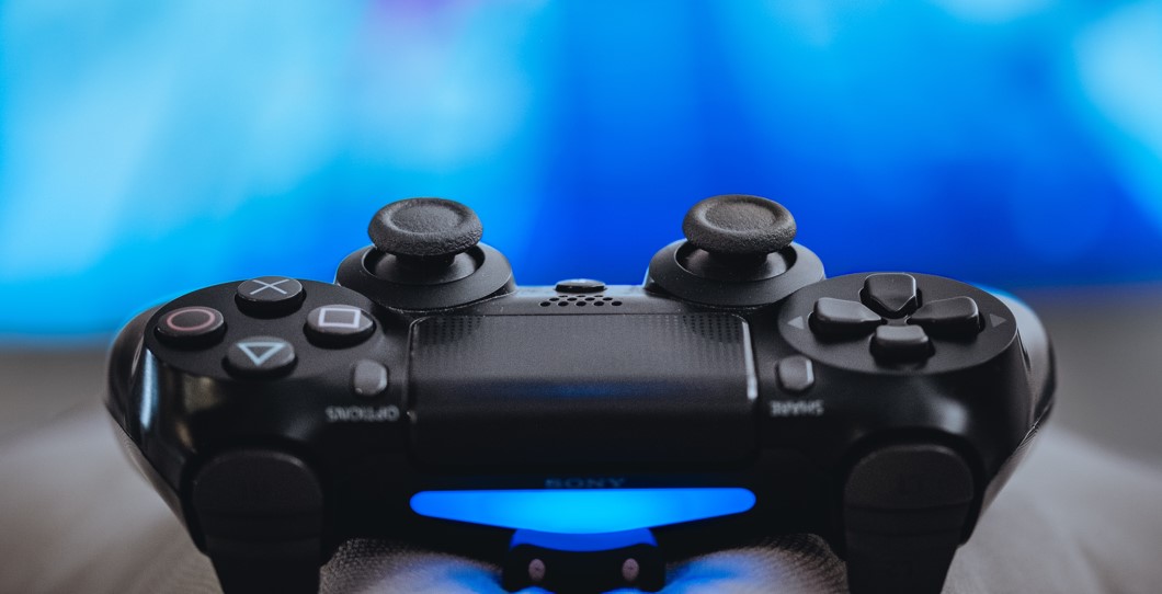 Video game console in front of television screen.
