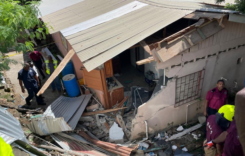 Damaged house in Dennery into which ambulance crashed.