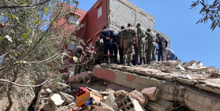 Emergency responders at scene of deadly Morocco earthquake.