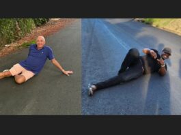 Richard Peterkin (L) and Kenson Casimir lying on the road in separate photos.