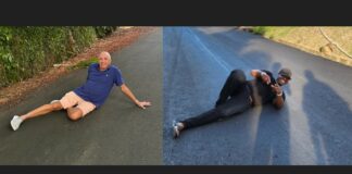 Richard Peterkin (L) and Kenson Casimir lying on the road in separate photos.