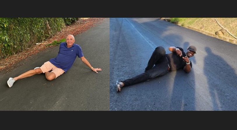 Richard Peterkin (L) and Kenson Casimir lying on the road in separate photos.