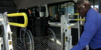 Wheelchair accessible bus.