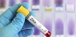 Blood in a test tube marked Zika positive.