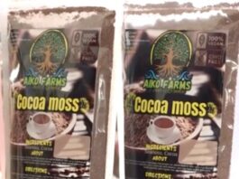 Packaged cocoa moss on display at cocoa festival i n Soufriere.