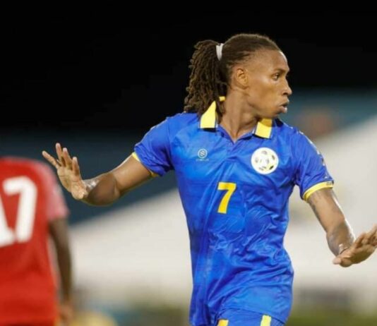 Caniggia Elva on the prowl during the Saint Lucia versus Guadeloupe Concacaf match which Saint Lucia won.
