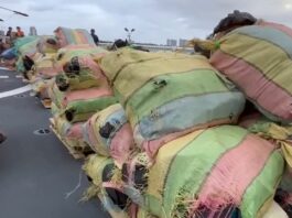 Bales of illegal drugs seized in the Caribbean Sea and Eastern Pacific Ocean by the United States Coast Guard supported by other agencies.