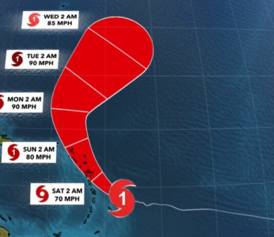 Weather map for hurricane Tammy.