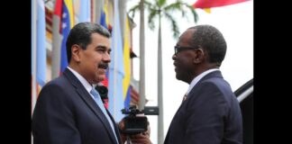 (L to R) Prime Minister Philip J. Pierre and President Nicolas Maduro of Venezuela.