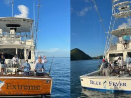 Bill fishing boats Reel Extreme and Blue fever side by side in photo collage.