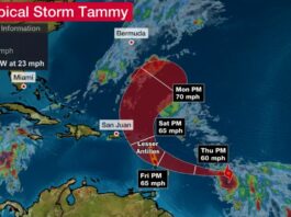 Forecast track for Tropical Storm Tammy