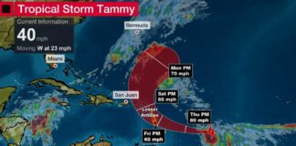 Forecast track for Tropical Storm Tammy