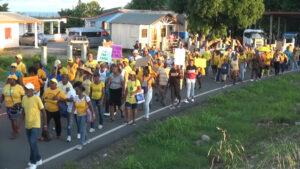 Protesters at UWP march in Vieux Fort