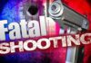 Fatal shooting art graphic with gun pointing.