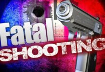 Fatal shooting art graphic with gun pointing.