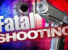 Fatal shooting art graphic with gun pointing.