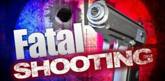 Fatal shooting art graphic with gun pointing.