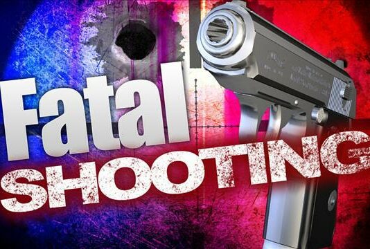 Fatal shooting art graphic with gun pointing.