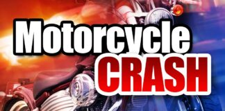 Graphic art of motorcycle crash.