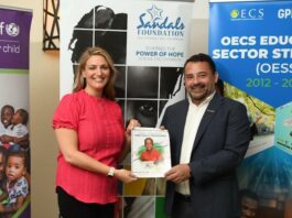 [L-R] –Amanda Sherlip, Executive Director Hands Across the Sea shares moment with Carl Beviere Regional Managing Director, Sandals Resorts International ( Barbados and Antigua)