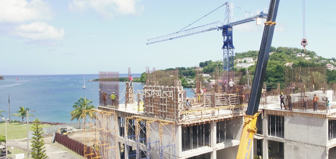 Marriott Hotel Construction underway at Pointe Seraphine, Saint Lucia.