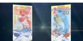 Collage of two sides of ECCB commemorative $2 note.