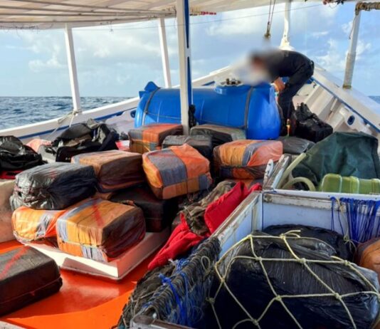 Bales of cocaine seized by French Navy vessel off Barbados.