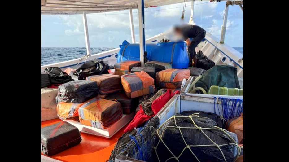 Bales of cocaine seized by French Navy vessel off Barbados.