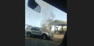 Vehicle on fire in Soufriere.