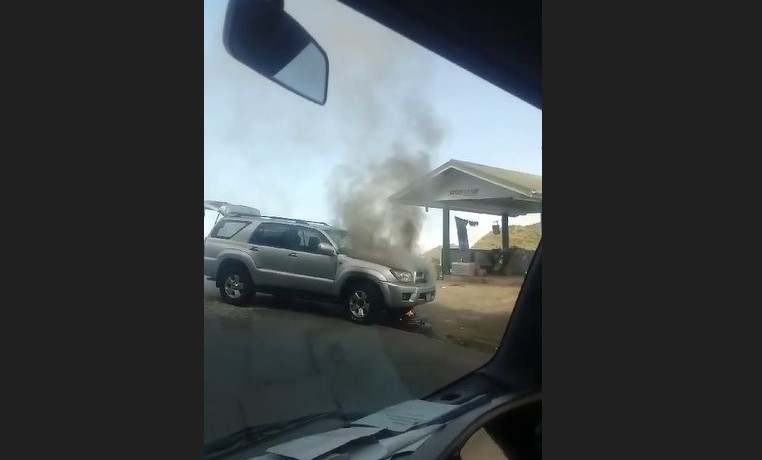 Vehicle on fire in Soufriere.