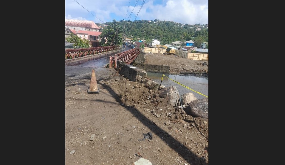 Anse La Raye Bridge works underway.