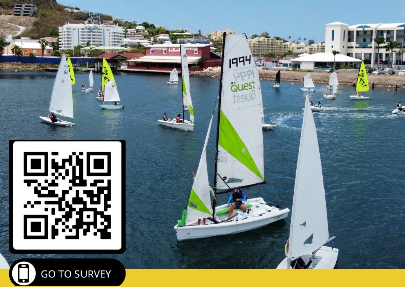 Caribbean dinghy survey flyer with QR code.