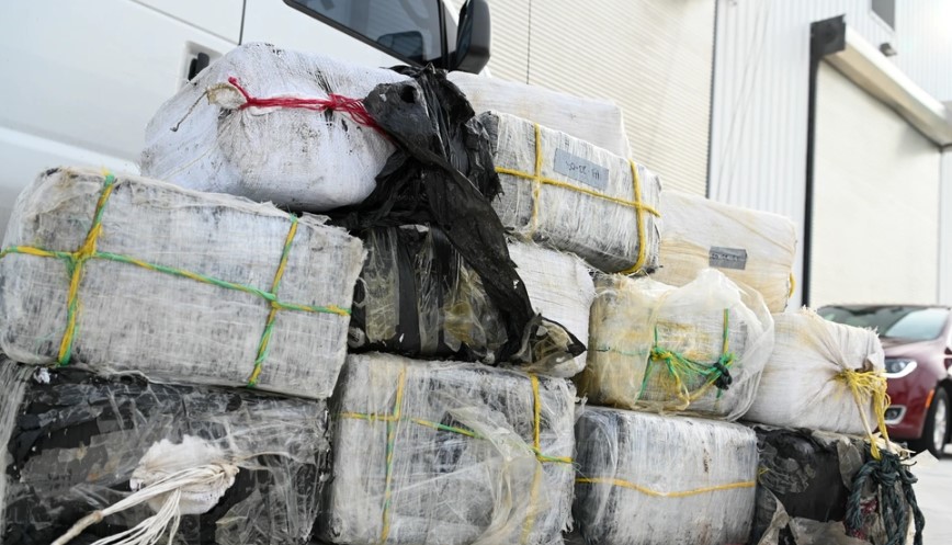 Bales of cocaine seized in the Caribbean sea.