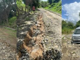 Photo collage of deplorable state of Guyabois Road in Saltibus.
